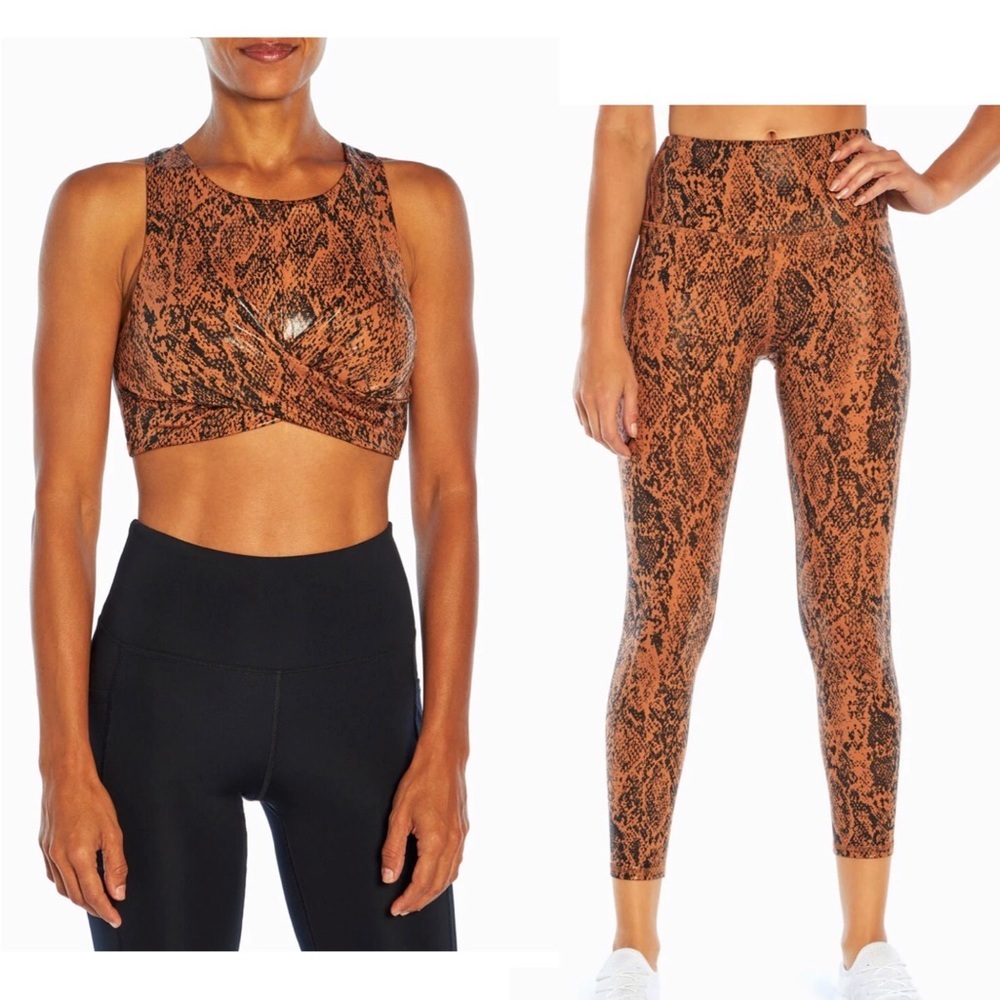 Zobha Taylor copper snack Sport Bra & High Rise Shine Leggings set‎ size XS new
